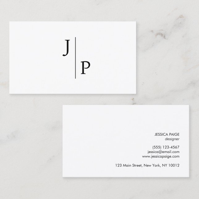 Cartão De Visita Monograma Simples Profissional Moderno Branco (Frente/Verso)