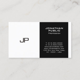 Cartão De Visita Monograma sofisticado Design branco preto moderno