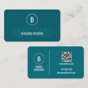 Cartão De Visita Monograma Teal Minimalista Moderna