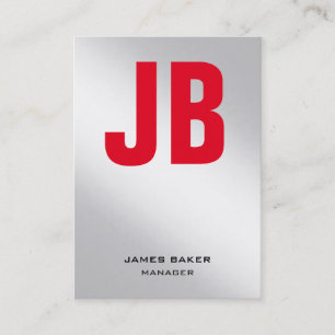 Cartão De Visita Monograma único metálico vermelho comum prateado