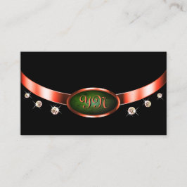 Cartão De Visita Monograma verde esbranquiçado brilhante em cobre