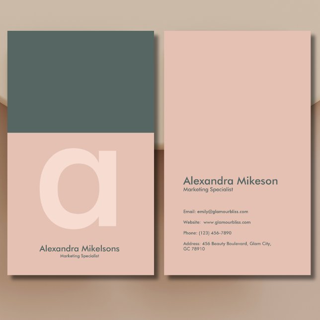 Cartão De Visita Monograma Verde Minimalista Profissional Moderno (Criador carregado)