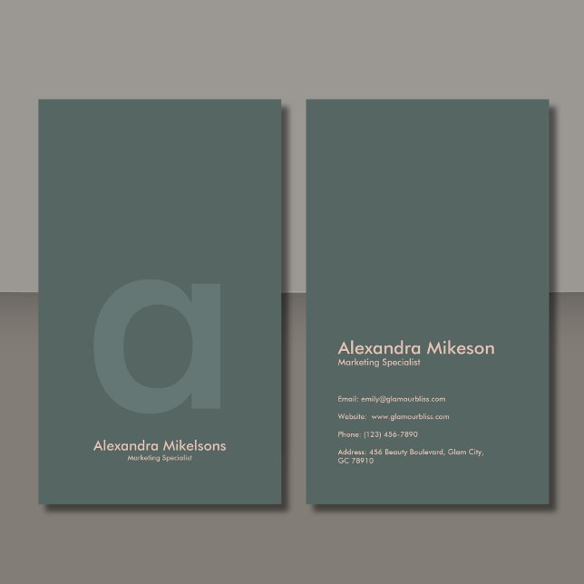 Cartão De Visita Monograma Verde Minimalista Profissional Moderno (Criador carregado)