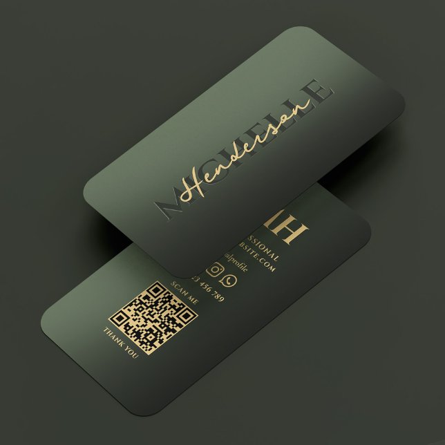 Cartão De Visita Monograma Verde Moderno e Justo (Elegant Professional Modern Shiny Green Monogram Business Card
)