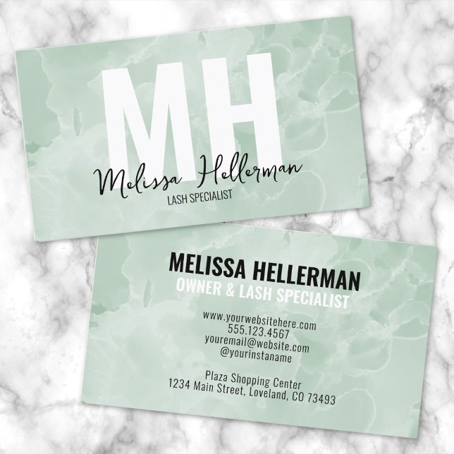 Cartão De Visita Monograma Verde Simples Sage (Modern Minimal Watercolor Sage Green Monogram Business Card)