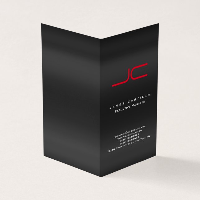 Cartão De Visita Monograma Vermelho de Cinza Moderna Profissional (Exterior)