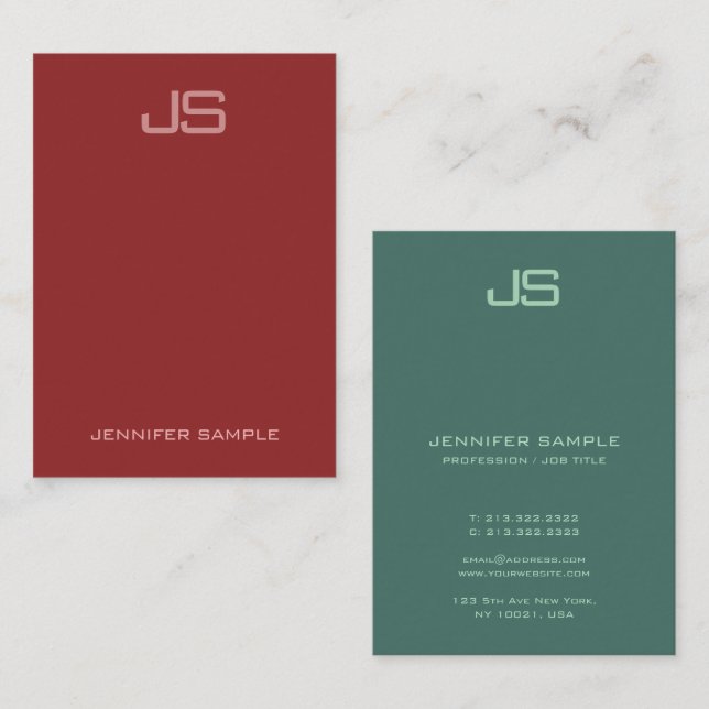 Cartão De Visita Monograma Vertical Moderno Elegante Personalizado (Frente/Verso)