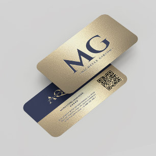 Cartão De Visita Monogramas Company Blue Dourado Professional Moder