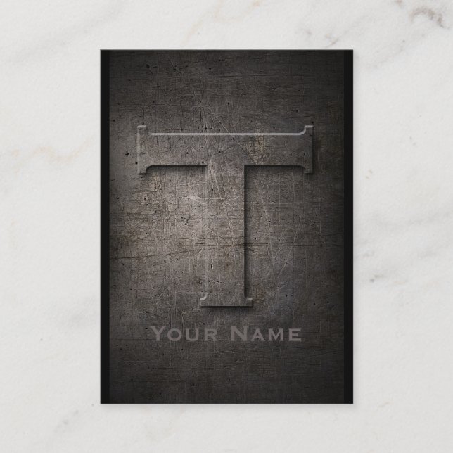 Cartão de visita Monogrammed do metal de bronze T (Frente)