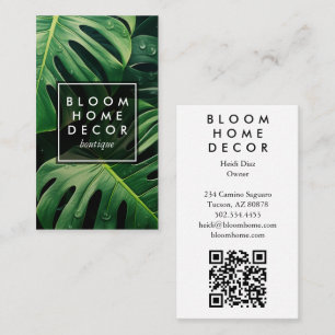 Cartão De Visita Monstera Verde Única Deixa Código QR de Fotografia