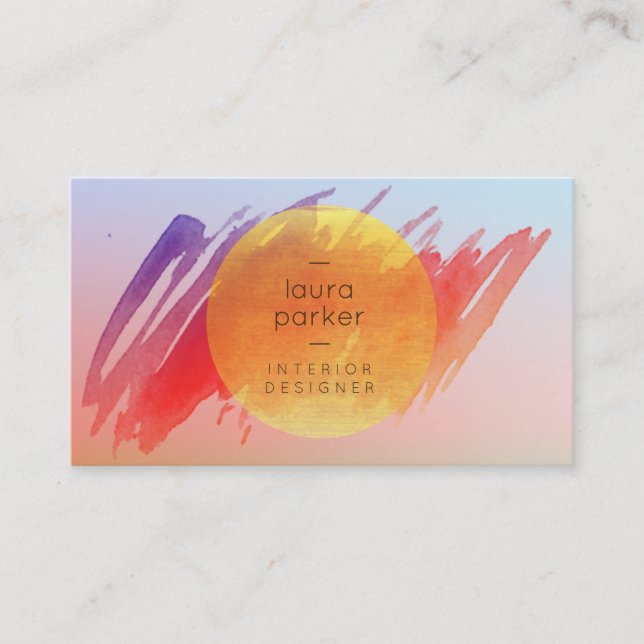 Cartão De Visita Moon Amarelo Splatter de Aquarela Moderna (Frente)