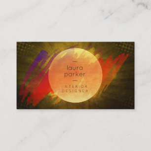 Cartão De Visita Moon Amarelo Splatter de Aquarela Moderna