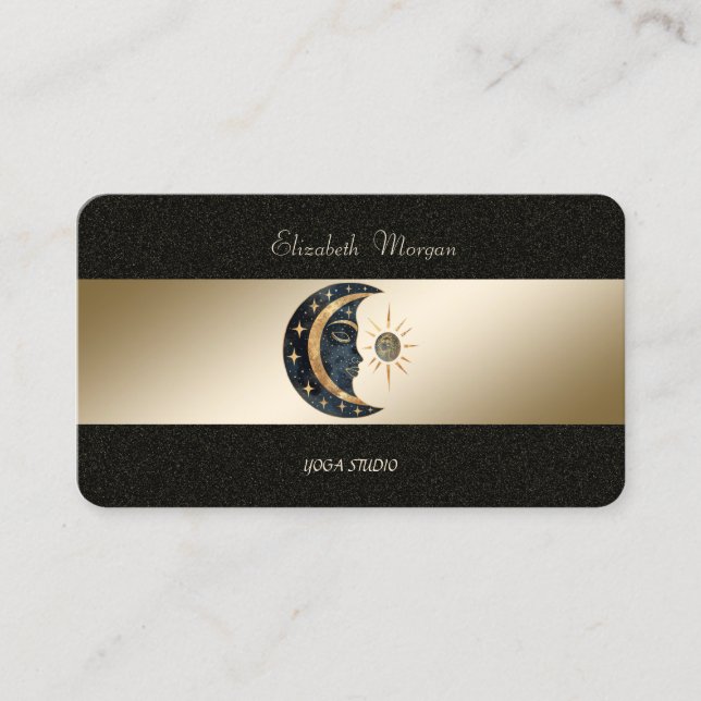 Cartão De Visita Moon Sun Gold Black Yoga Studio  (Frente)