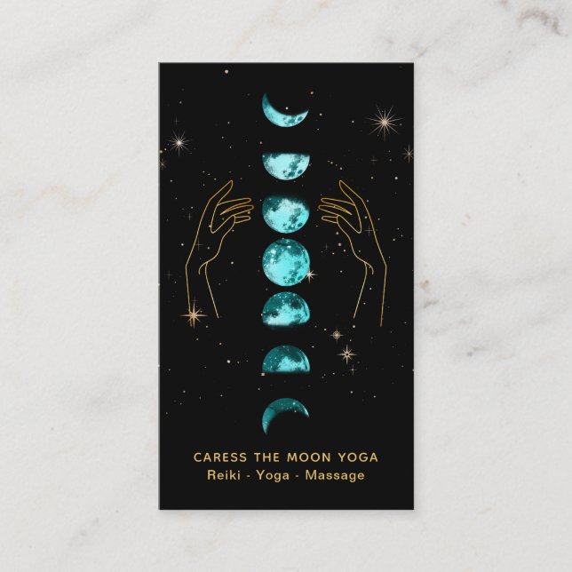 Cartão De Visita *~** Moon Turquoise Azul Fases + Estrela de Mãos (Frente)