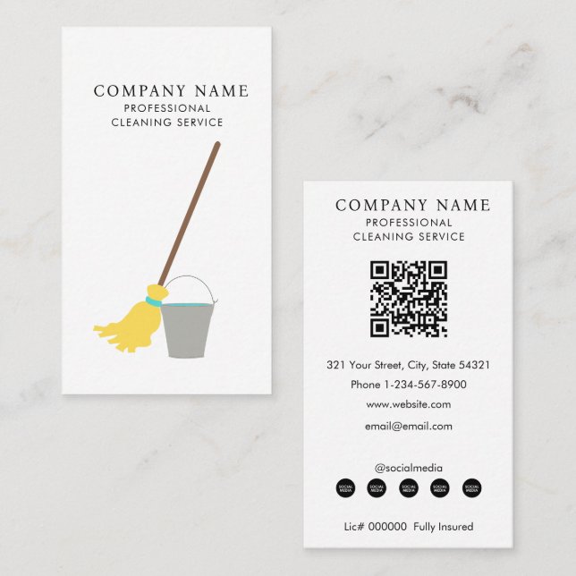 Cartão De Visita Mop Bucket Professional Cleaning Services (Frente/Verso)