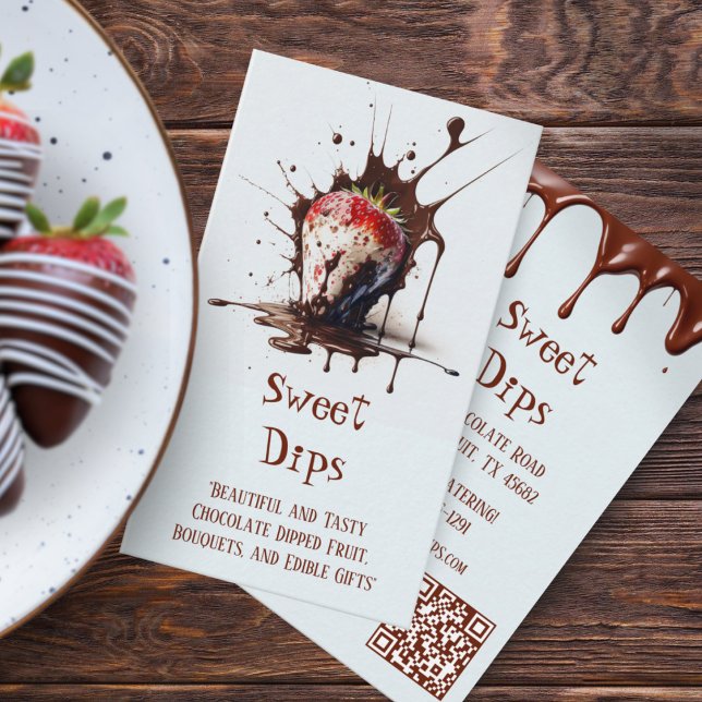 Cartão De Visita Morangos Cobertos com Chocolate Drips (Chocolate Covered Strawberry Drips Business Card)