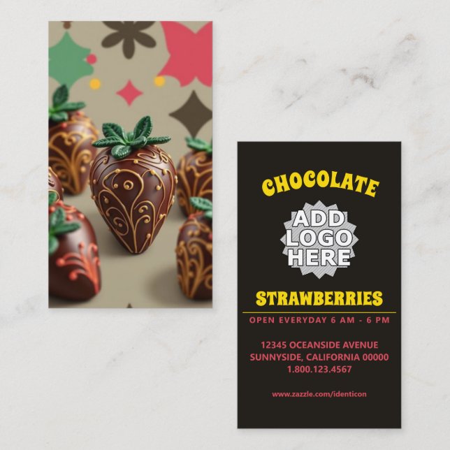 Cartão De Visita morangos com chocolate (Frente/Verso)
