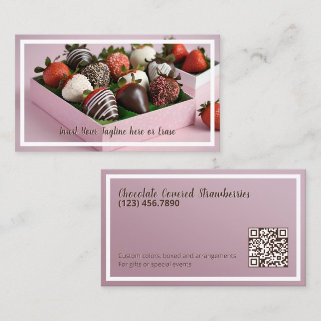 Cartão De Visita Morangos com Chocolate QR (Frente/Verso)