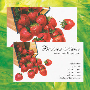 Cartão De Visita Morangos Vintage em Cesta, Alimentos Frutas Bagas