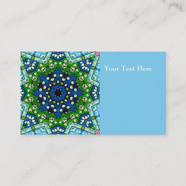 Cartão De Visita Mosaico Blue Hippie Boho Mandala (Frente)