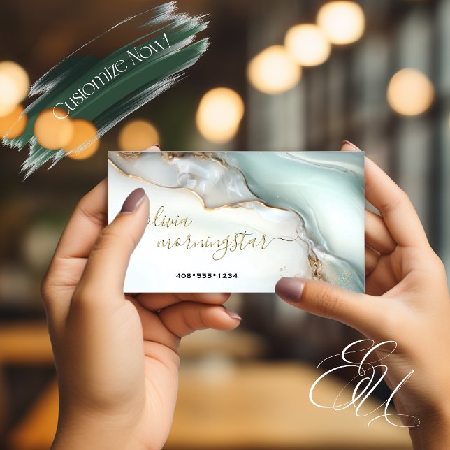 Cartão De Visita Mother of Pearl  Teal Gold Fluid Alcohol Ink (Criador carregado)