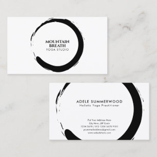 Cartão De Visita Motif do Círculo de Enso Branco e Preto Minimalist