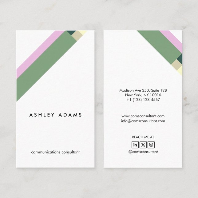 Cartão De Visita motivo geométrico minimalista moderno verde (Criador carregado)