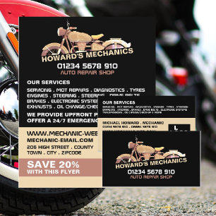 Cartão De Visita Motociclo Clássico, Mecânica Automática e Reparaçõ