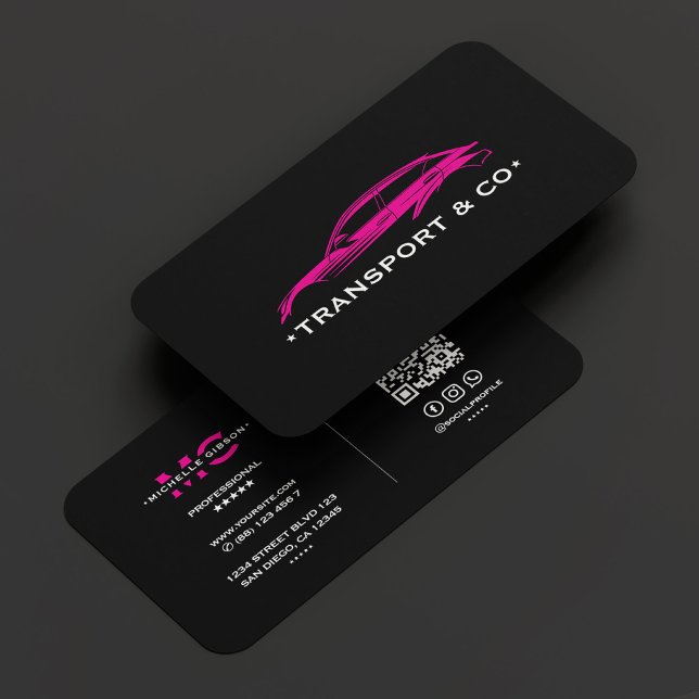 Cartão De Visita Motor de Automóvel Rosa Preto Chauffeur Retro Mode (Black Pink Auto Car Driver Chauffeur Retro Modern Business Card
)
