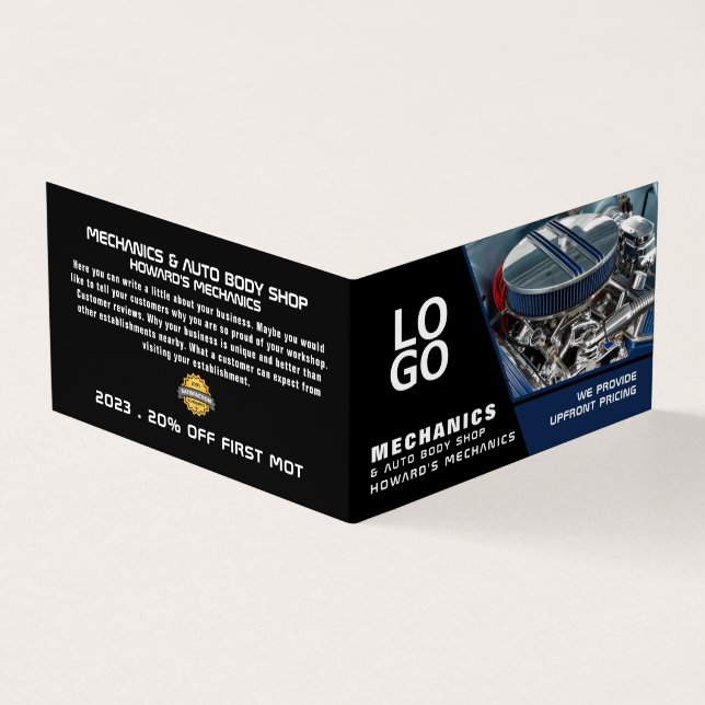 Cartão De Visita Motor, Mecânica Automática e Reparações, detalhado (Exterior)