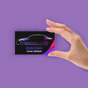 Cartão De Visita Motorista Carro Metálico Preto roxo neon Auto