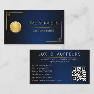 Cartão De Visita Motorista Chauffeur Royal Gold Border QR Code