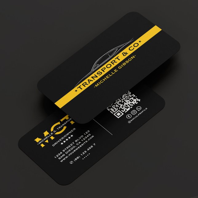 Cartão De Visita Motorista de táxi moderno transporte preto amarelo (Modern Taxi Driver Yellow Black Transport Business Card
)