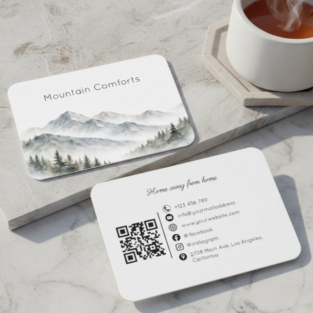 Cartão De Visita Mountain Rental Tour Guide QR Code Business Card (Criador carregado)
