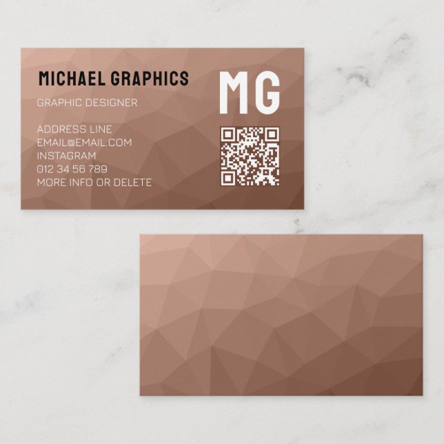 Cartão De Visita Mousse de Mocha Marrom malha geométrica código QR  (Frente/Verso)