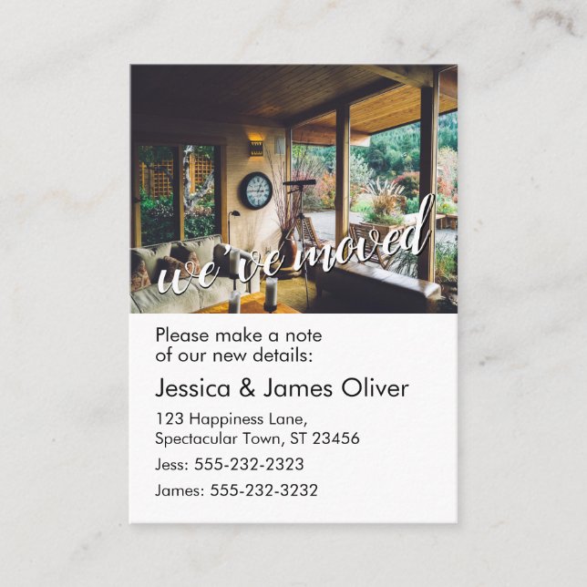 Cartão De Visita Movimentamos a placa com foto do Home Interior (Frente)