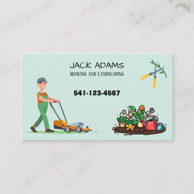 Cartão De Visita Mowing and Landscaping Business Card (Frente)