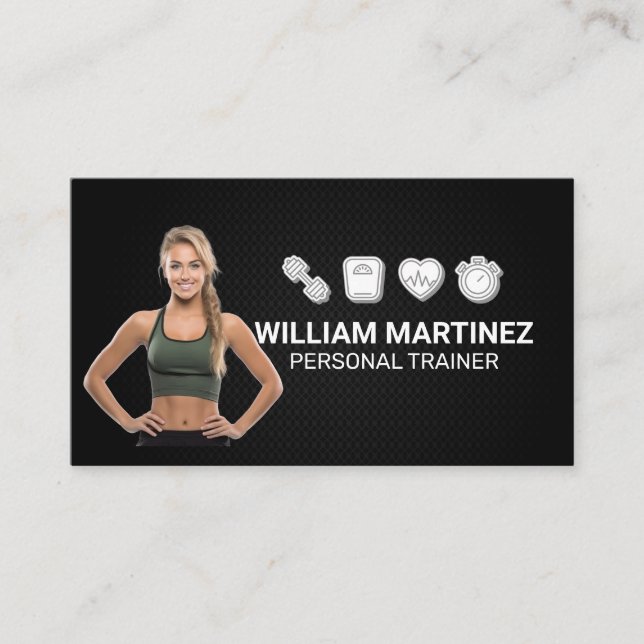 Cartão De Visita Mulher ajustado sorrindo | Ícones de malhação (Frente)