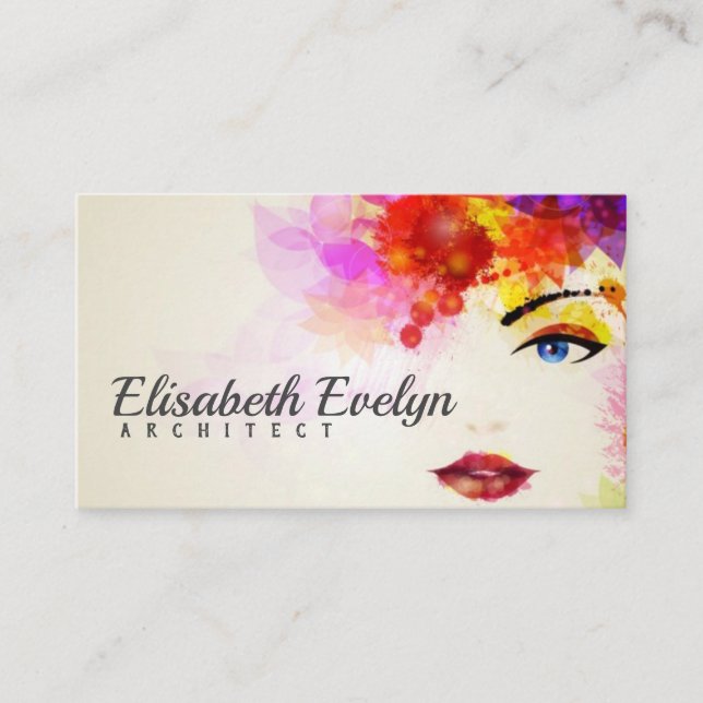 Cartão De Visita Mulher aquarela com flores no cabelo (Frente)