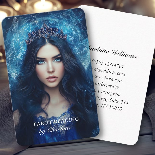 Cartão De Visita Mulher Azul Mística (Mystic Blue Woman with a Crown, Queen, Business Card)