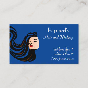 Cartão De Visita Mulher bonita com cabelo longo e azul maquiado