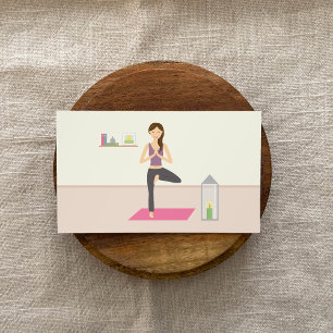 Cartão De Visita Mulher Bonita Fazendo Yoga em uma Sala Decorada