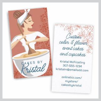 Cartão De Visita Mulher Brunette misturando padaria pastelaria