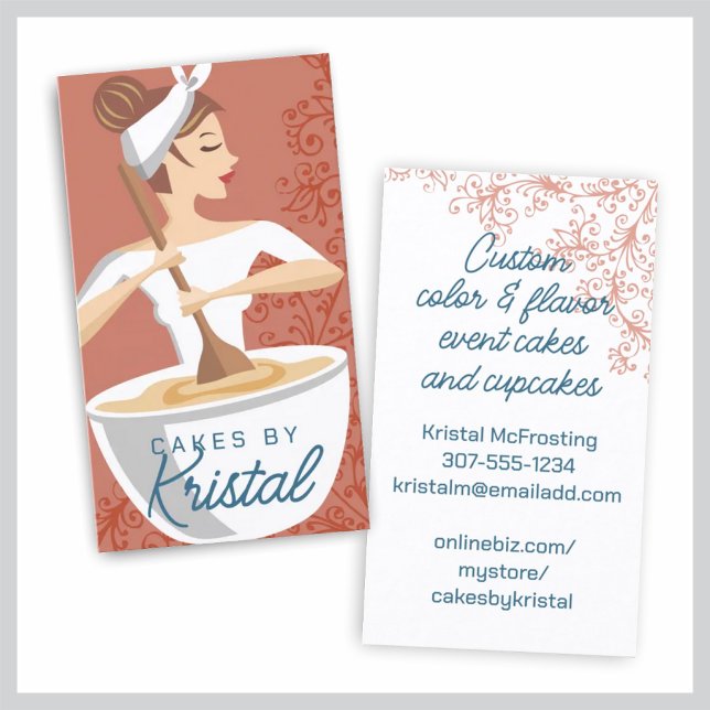 Cartão De Visita Mulher Brunette misturando padaria pastelaria (Criador carregado)