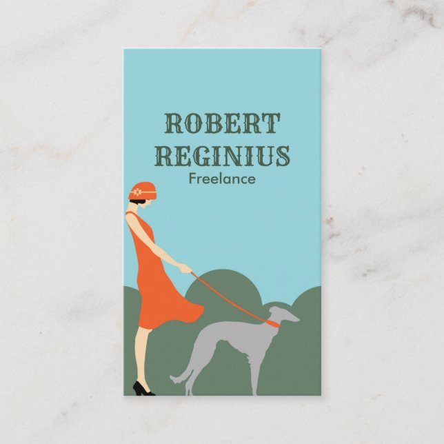 Cartão De Visita Mulher Cão Vintage Art Deco (Frente)