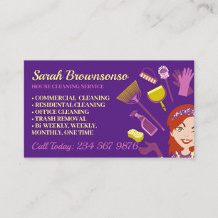 Cartão De Visita Mulher de Cabelo Rosa Roxo Limpeza de Casa