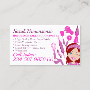 Cartão De Visita Mulher de desenho animado cor-de-rosa olhos azuis