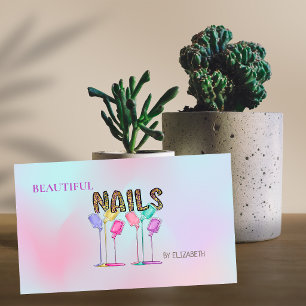 Cartão De Visita Mulher de Salão de Unhas Esmalte Holográfico
