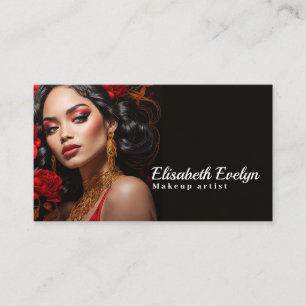 Cartão De Visita Mulher Elegante entre Vermelho e Dourada Floral 5
