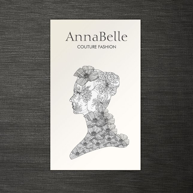 Cartão De Visita Mulher Elegante Negra e Branca da Bela Floral (Criador carregado)